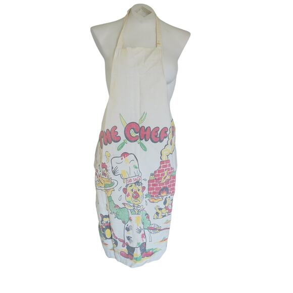 Vintage 60s Barth and Dreyfuss Funny Chef Apron Size Small Kitchen Apron - Picture 2 of 9